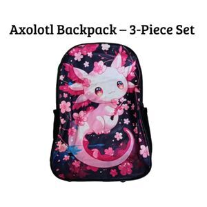Axolotl Backpack 3-Piece Set – Cute Kawaii School Backpack Bundle